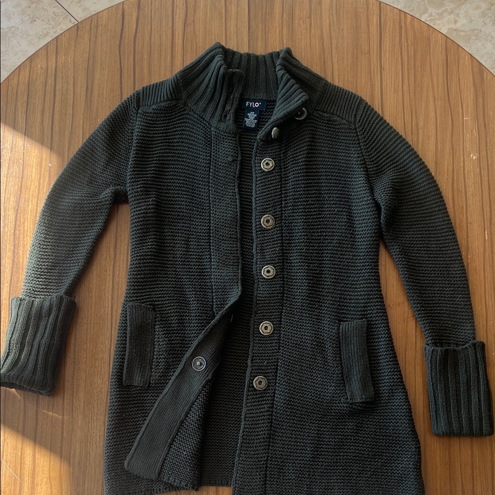 Fylo Women's Dark Green Knit Sweater Cardigan Small